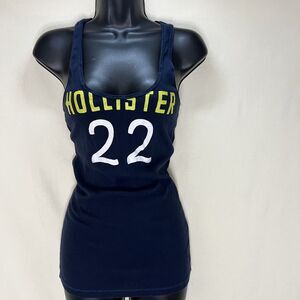 Y2K Hollister 22 Navy Racerback Cotton Stretch Tank Top Size Large Sporty Airy